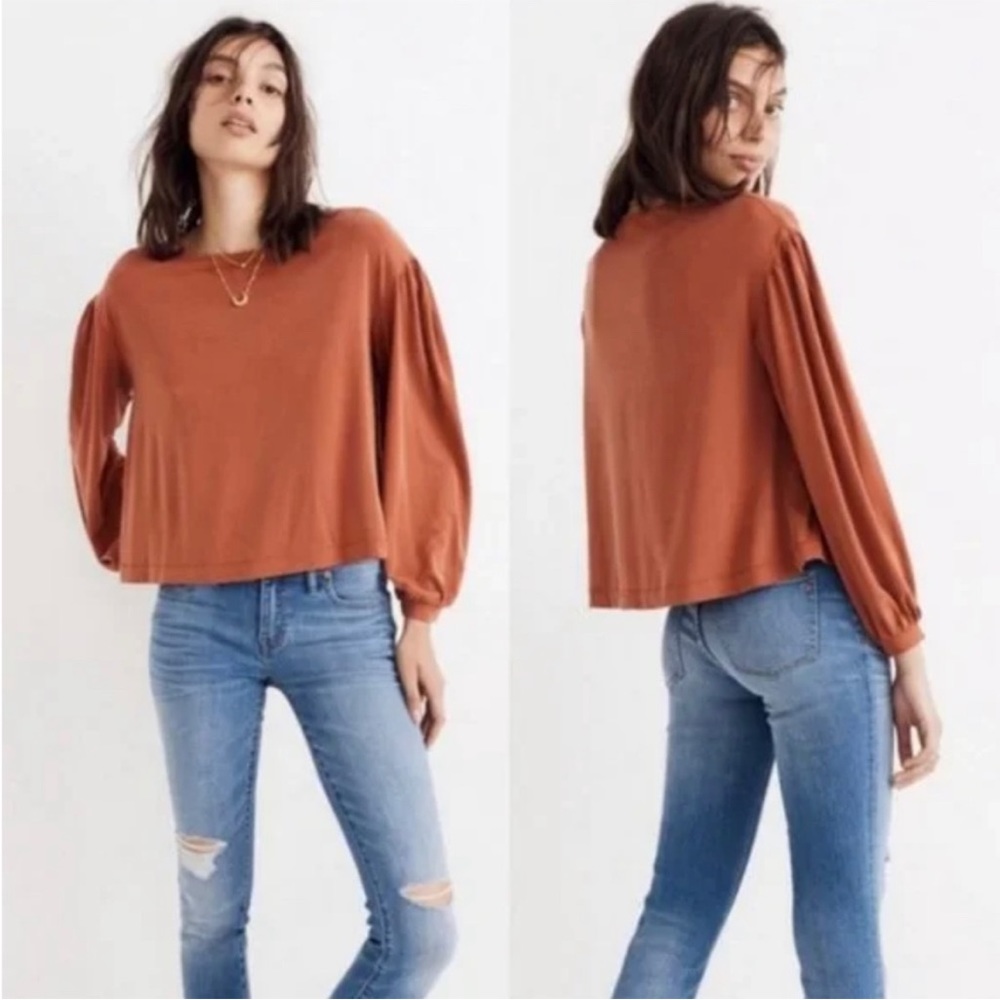 Madewell sand washed long sleeve gathered shoulder rusty size xs